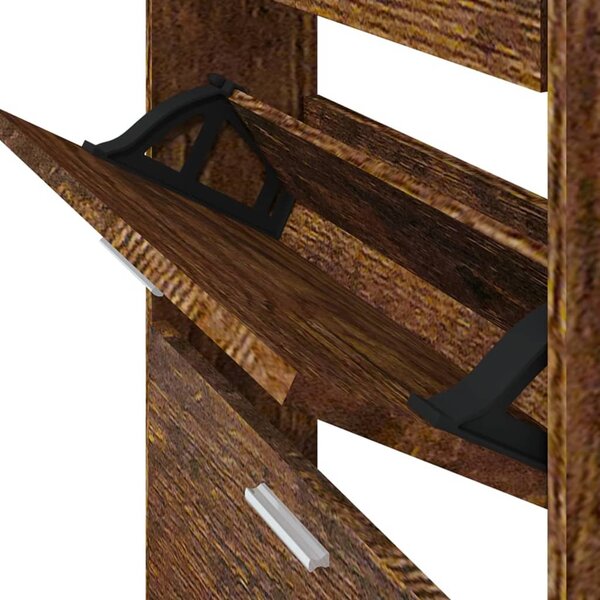 Füstös tölgy színű szerelt fa cipősszekrény 59x17x108 cm