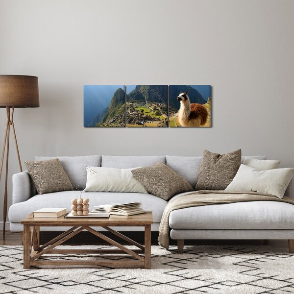 Kép - Láma és Machu Picchu (órával) (90x30 cm)