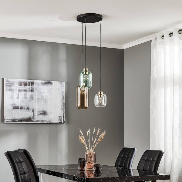 TK Lighting Marco Green lógó világítás, 3 izzós, átlátszó/zöld/barna, dimmelhető, Tiszta / átlátszó, Nappali / Étkező, Üveg, Modern