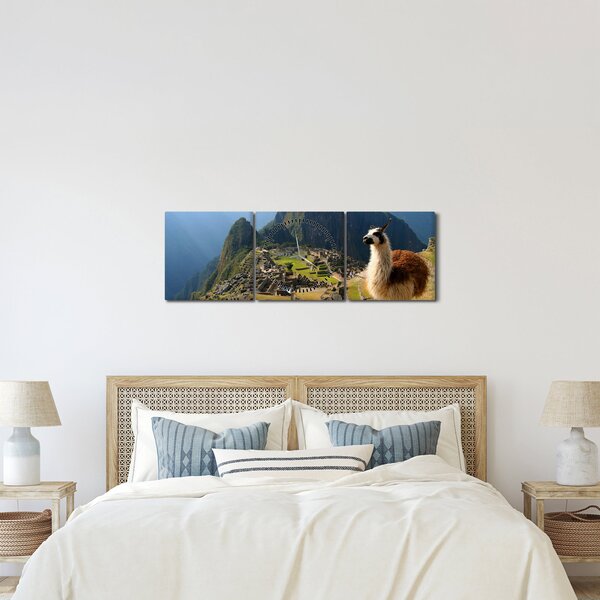Kép - Láma és Machu Picchu (órával) (90x30 cm)