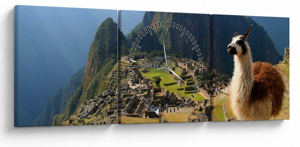 Kép - Láma és Machu Picchu (órával) (90x30 cm)