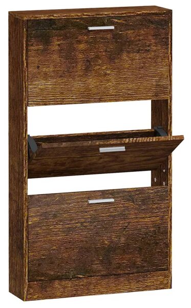 Füstös tölgy színű szerelt fa cipősszekrény 59x17x108 cm