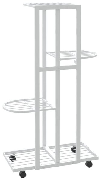 4 szintes fehér vas virágtartó állvány kerekekkel 44x23x80 cm