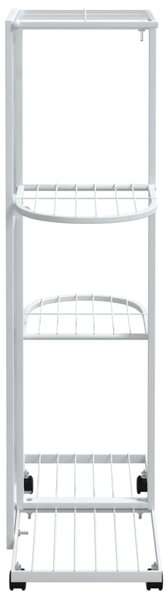 4 szintes fehér vas virágtartó állvány kerekekkel 44x23x80 cm