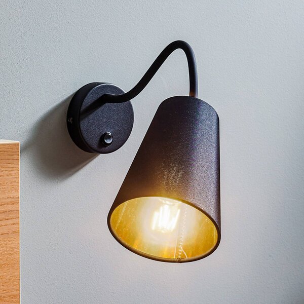 TK Lighting Fali világítás Wire, fekete/arany, Fekete, Nappali / Étkező, Textil / szövet / selyem, Modern