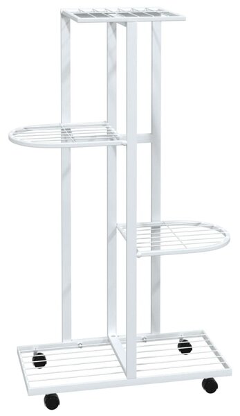 4 szintes fehér vas virágtartó állvány kerekekkel 44x23x80 cm