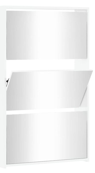 Háromrétegű, magasfényű fehér cipősszekrény tükörrel 63 x 17 x 102,5 cm