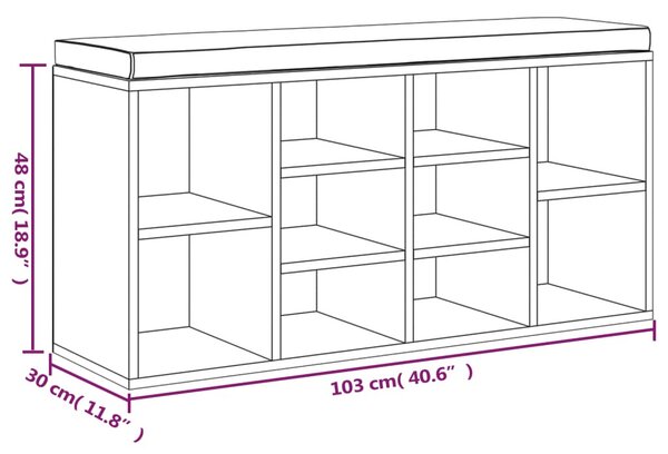 Fekete szerelt fa cipőtároló pad 103x30x48 cm