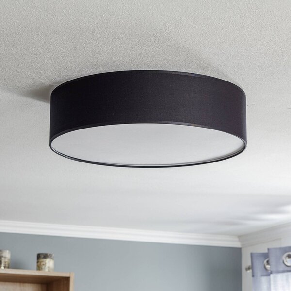 TK Lighting Rondo mennyezeti lámpa, fekete, Ø 50 cm, dimmelhető, Fekete, Hálószoba, Textil / szövet / selyem, Modern