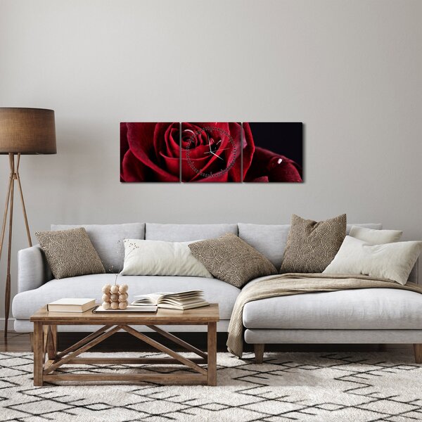 Kép - Vörös rózsa (órával) (90x30 cm)