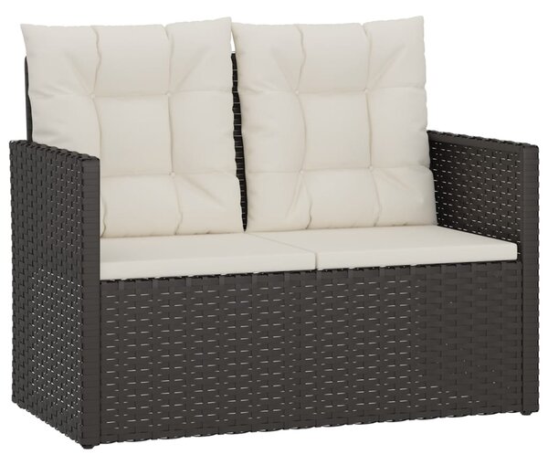 Fekete polyrattan kerti pad párnákkal 105 cm