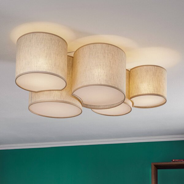 TK Lighting Mona Nature mennyezeti világítás, 5 izzós, természetes vászon, dimmelhető, Nappali / Étkező, Textil / szövet / selyem, Modern
