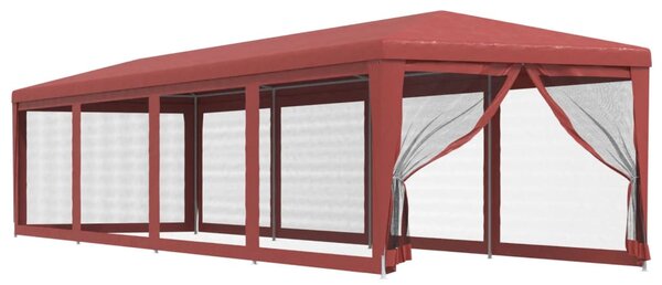 Piros HDPE rendezvénysátor 10 hálós oldalfallal 3x12 m