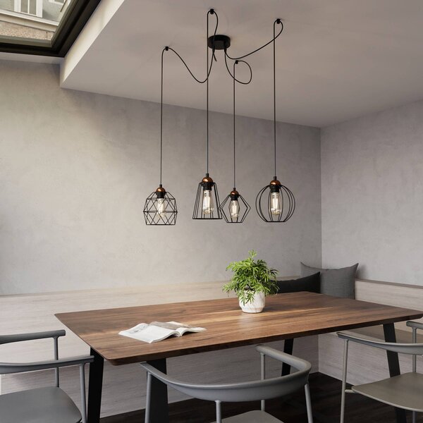 TK Lighting Galaxy lógó világítás négy ketrecbúra, dimmelhető, Fekete, Nappali / Étkező, fém, Modern