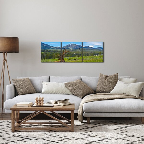 Kép - Szarvas a réten (órával) (90x30 cm)