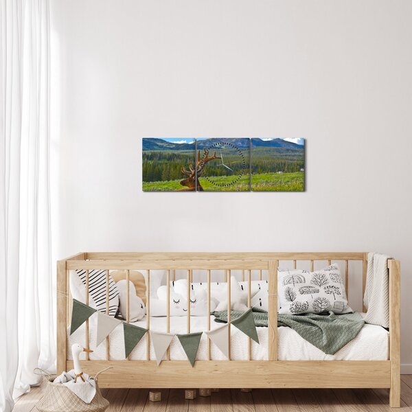 Kép - Szarvas a réten (órával) (90x30 cm)