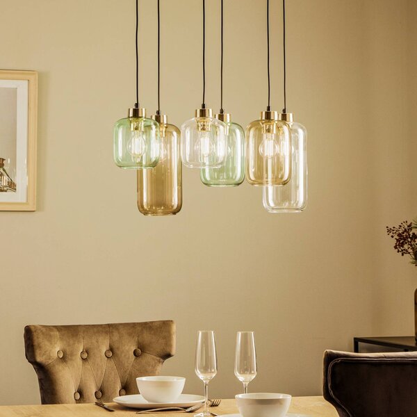 TK Lighting Marco Green lógó világítás, 6 izzós, átlátszó/zöld/barna, dimmelhető, Tiszta / átlátszó, Nappali / Étkező, Üveg, Modern
