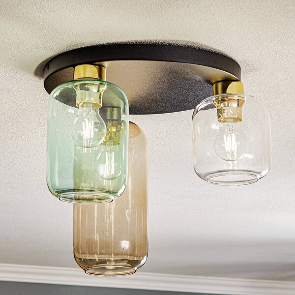 TK Lighting Marco Green mennyezeti világítás, 3 izzós, átlátszó/zöld/barna, dimmelhető, Tiszta / átlátszó, Nappali / Étkező, Üveg, Modern