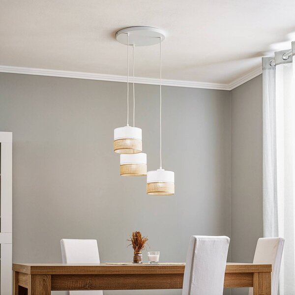 TK Lighting Linobianco lógó világítás, kerek, 3 izzós, dimmelhető, Fehér / opál, Nappali / Étkező, Textil / szövet / selyem, Modern