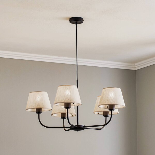 TK Lighting Chicago csillár, vászon árnyékoló, 5 izzós, dimmelhető, Krém / borostyánsárga, Nappali / Étkező, Textil / szövet / selyem