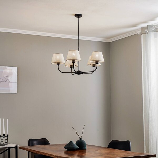 TK Lighting Chicago csillár, vászon árnyékoló, 5 izzós, dimmelhető, Krém / borostyánsárga, Nappali / Étkező, Textil / szövet / selyem