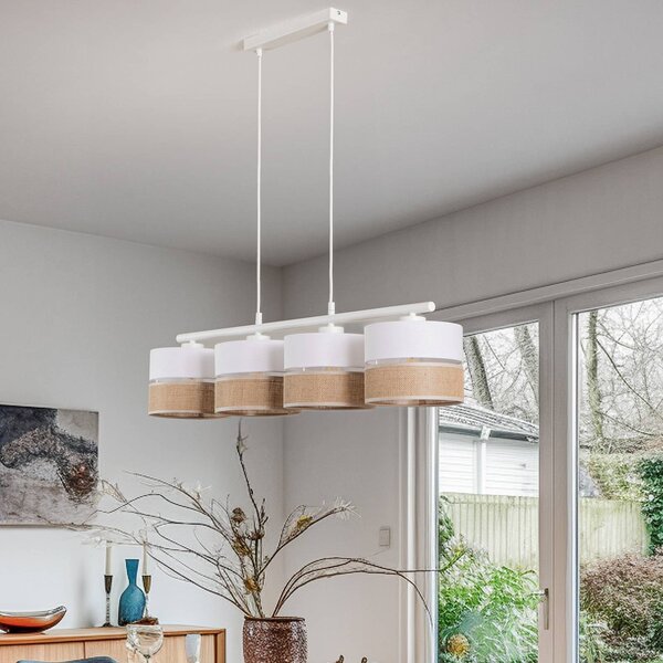 TK Lighting Linobianco lógó világítás, lineáris, 4 izzós, dimmelhető, Fehér / opál, Nappali / Étkező, Textil / szövet / selyem, Modern