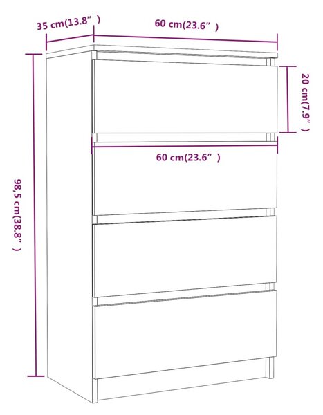 Füstös tölgy színű szerelt fa tálalószekrény 60 x 35 x 98,5 cm