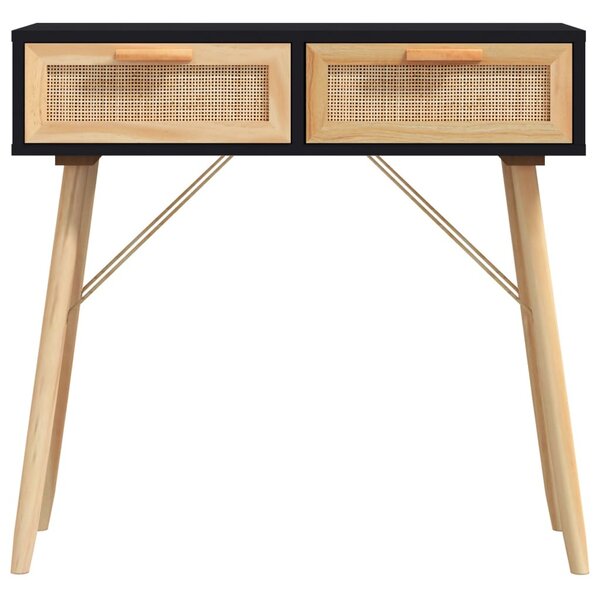 Fekete tömör fenyő és természetes rattan tálaló 80x30x75 cm