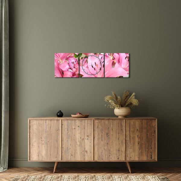 Kép - Rózsaszín liliomok (órával) (90x30 cm)
