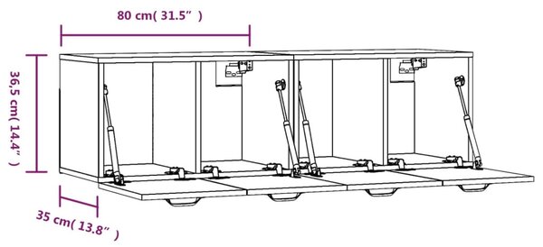 2 db betonszürke szerelt fa faliszekrény 80 x 35 x 36,5 cm