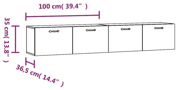 2 db fehér szerelt fa faliszekrény 100 x 36,5 x 35 cm