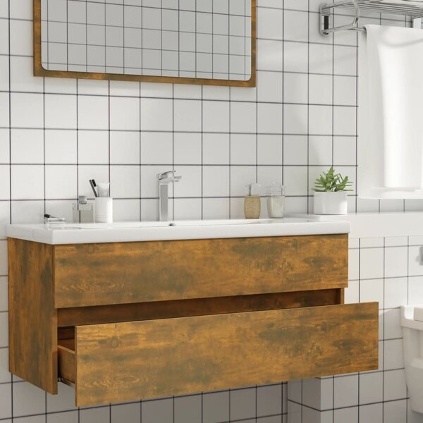 Füstös tölgy színű szerelt fa mosdószekrény 100 x 38,5 x 45 cm