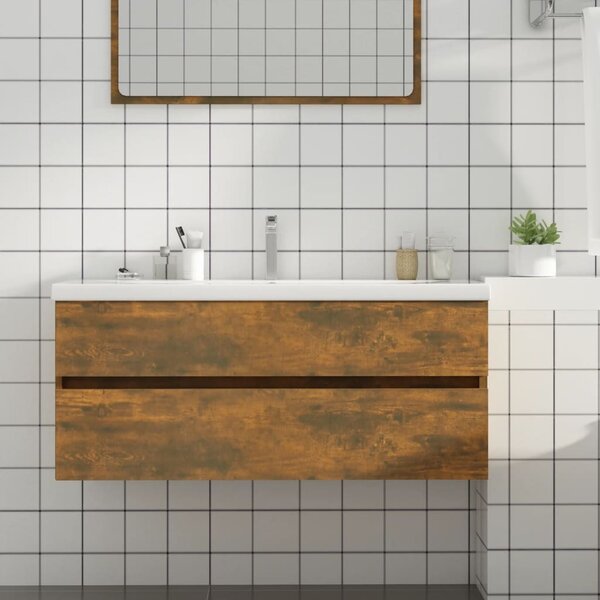 Füstös tölgy színű szerelt fa mosdószekrény 100 x 38,5 x 45 cm
