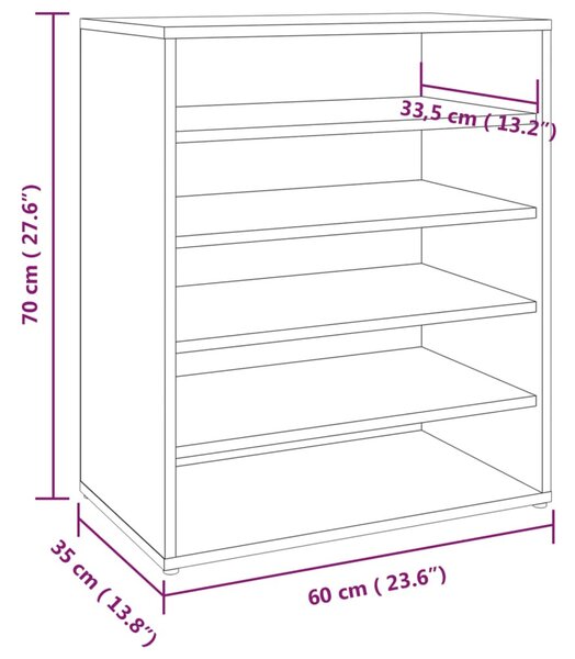 Szürke sonoma színű szerelt fa cipősszekrény 60 x 35 x 70 cm