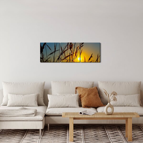 Kép - naplemente a réten (órával) (90x30 cm)