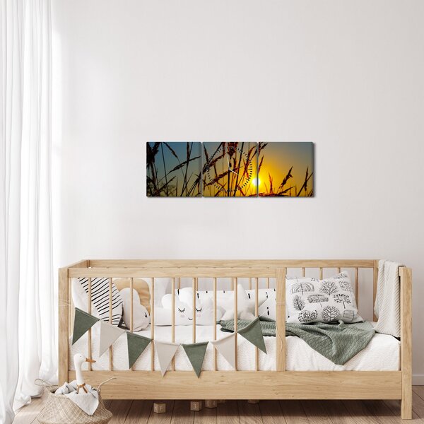 Kép - naplemente a réten (órával) (90x30 cm)