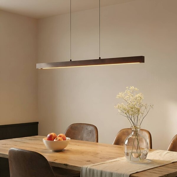 Lucande Nihalo LED lógó lámpa, diófa, 122 cm, dimmelhető, CCT, dimmelhető, Sötét fa, Nappali / Étkező, Fa, Vidéki otthon / Rusztikus