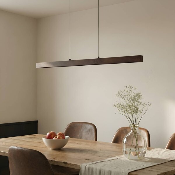 Lucande Nihalo LED lógó lámpa, diófa, 122 cm, dimmelhető, CCT, dimmelhető, Sötét fa, Nappali / Étkező, Fa, Vidéki otthon / Rusztikus