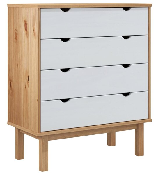 OTTA barna-fehér tömör fenyőfa fiókos szekrény 76,5x39,5x90 cm