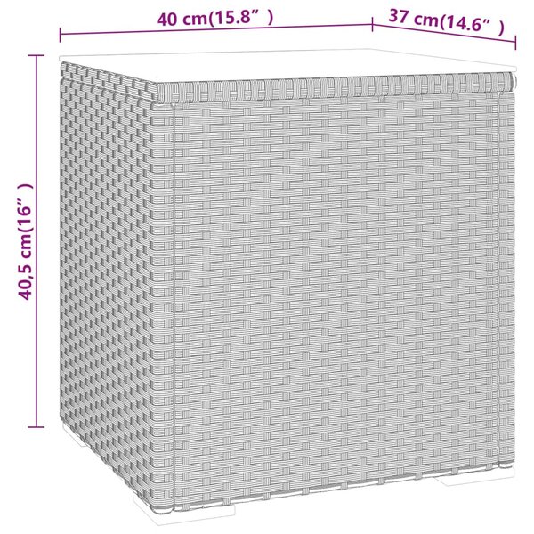 Fekete polyrattan és edzett üveg kisasztal 40 x 37 x 40,5 cm