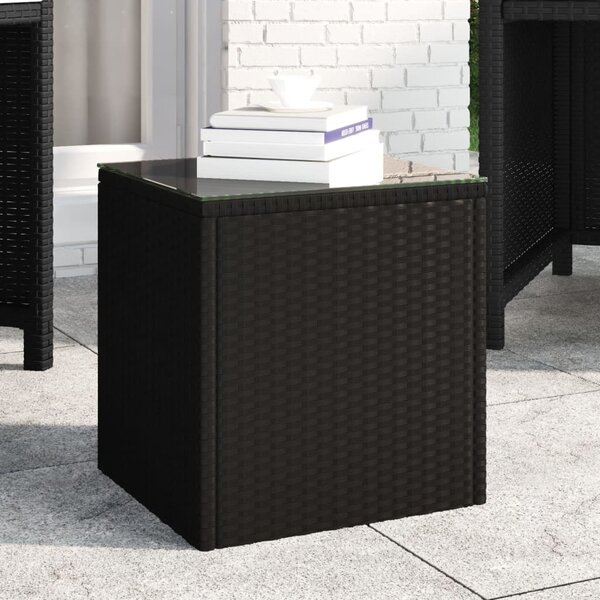 Fekete polyrattan és edzett üveg kisasztal 40 x 37 x 40,5 cm