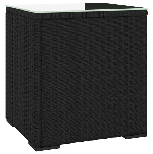 Fekete polyrattan és edzett üveg kisasztal 40 x 37 x 40,5 cm