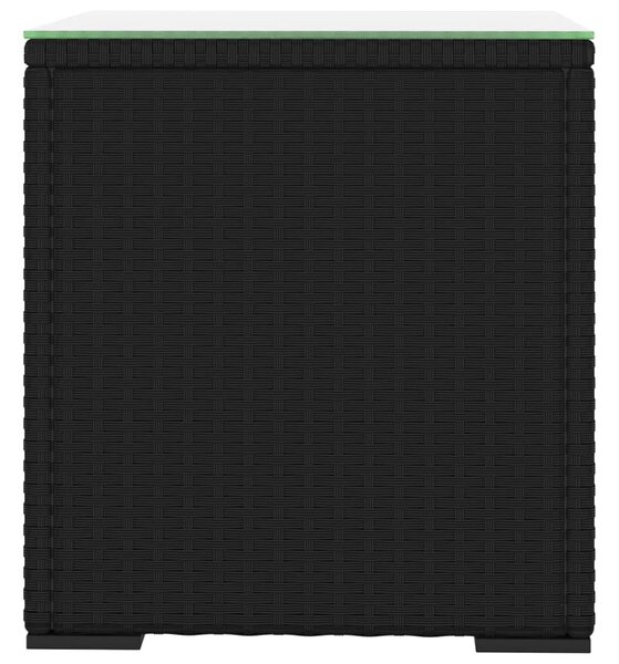 Fekete polyrattan és edzett üveg kisasztal 40 x 37 x 40,5 cm
