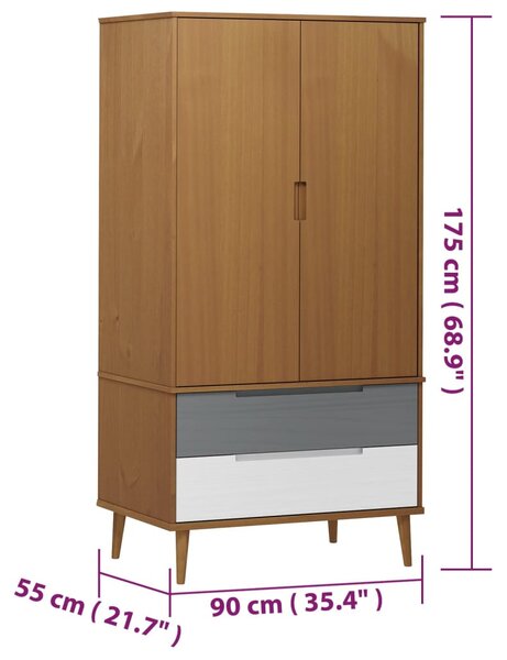 MOLDE barna tömör fenyőfa gardrób 90 x 55 x 175 cm