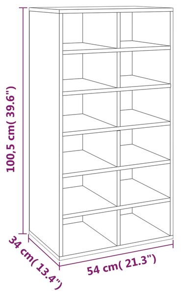 Füstös tölgy színű szerelt fa cipőtartó 54 x 34 x 100,5 cm