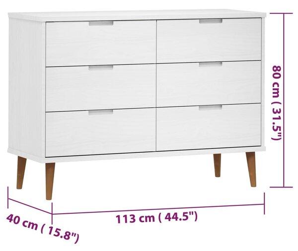 MOLDE fehér tömör fenyőfa fiókos szekrény 113 x 40 x 80 cm