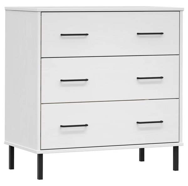 OSLO fehér tömör fa tálalószekrény 3 fiókkal 77 x 40 x 79,5 cm