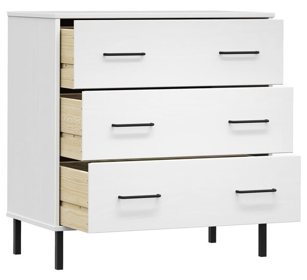 OSLO fehér tömör fa tálalószekrény 3 fiókkal 77 x 40 x 79,5 cm