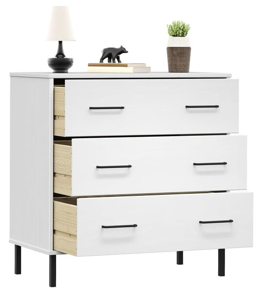 OSLO fehér tömör fa tálalószekrény 3 fiókkal 77 x 40 x 79,5 cm