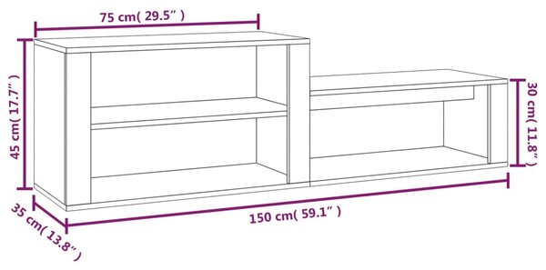 Barna tölgyszínű szerelt fa cipősszekrény 150x35x45 cm